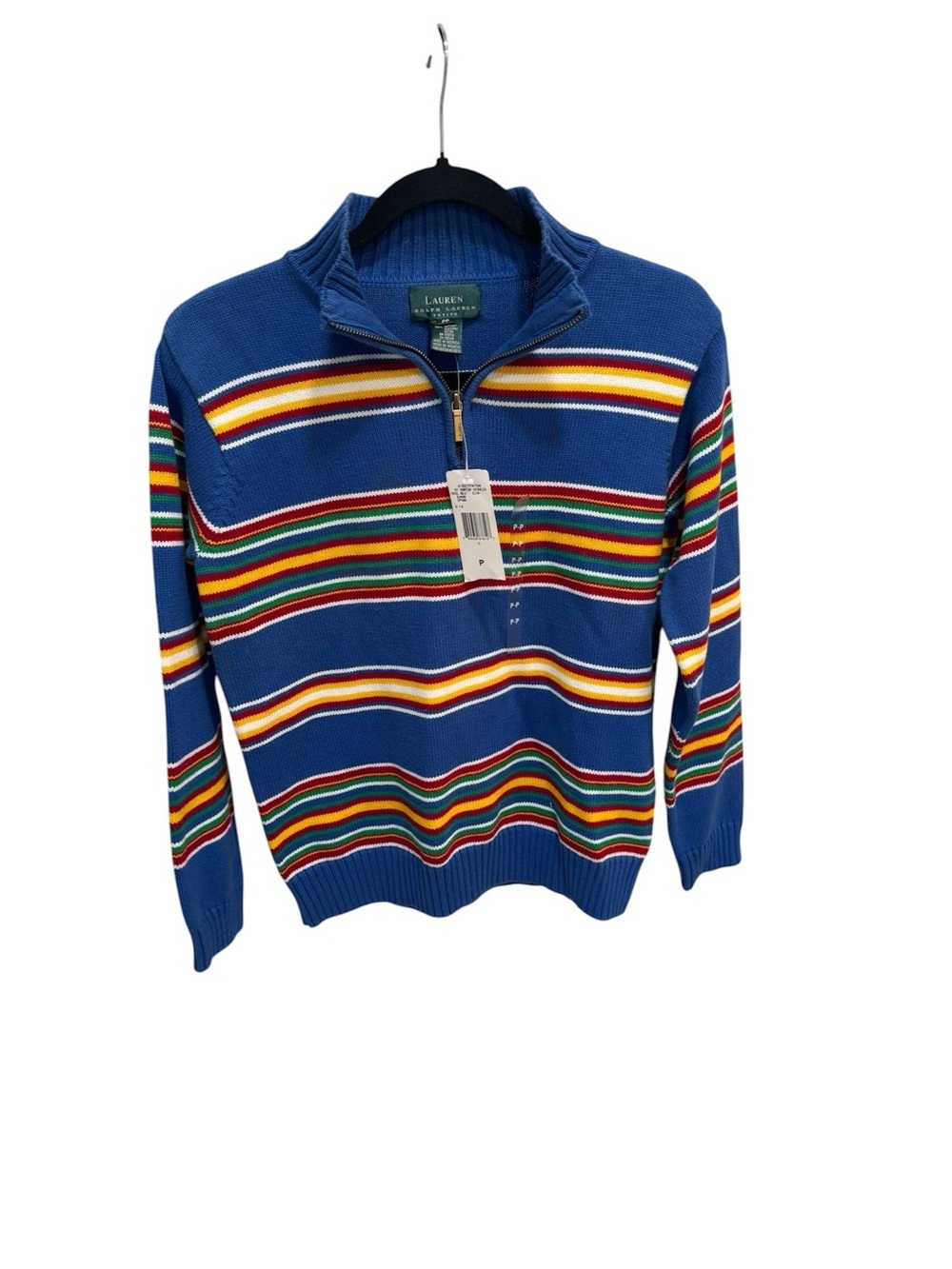 VTG Y2K Ralph Lauren Sweater Women's Sz Small Petite 1/4 Zip Striped NWT